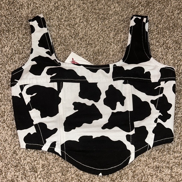 Cow print crop top - corset - 100% cotton - western wear cow print top NWT - Picture 2 of 4
